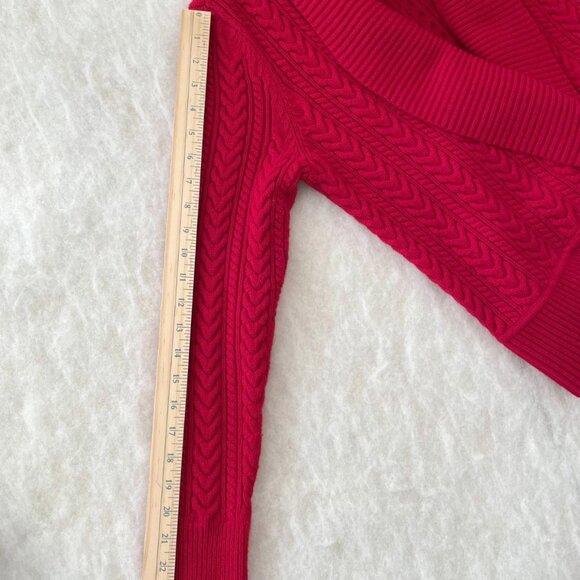 Talbots Womens Red Open Front Shawl Collar Cable Knit Cardigan Sweater Size PL - Picture 7 of 8